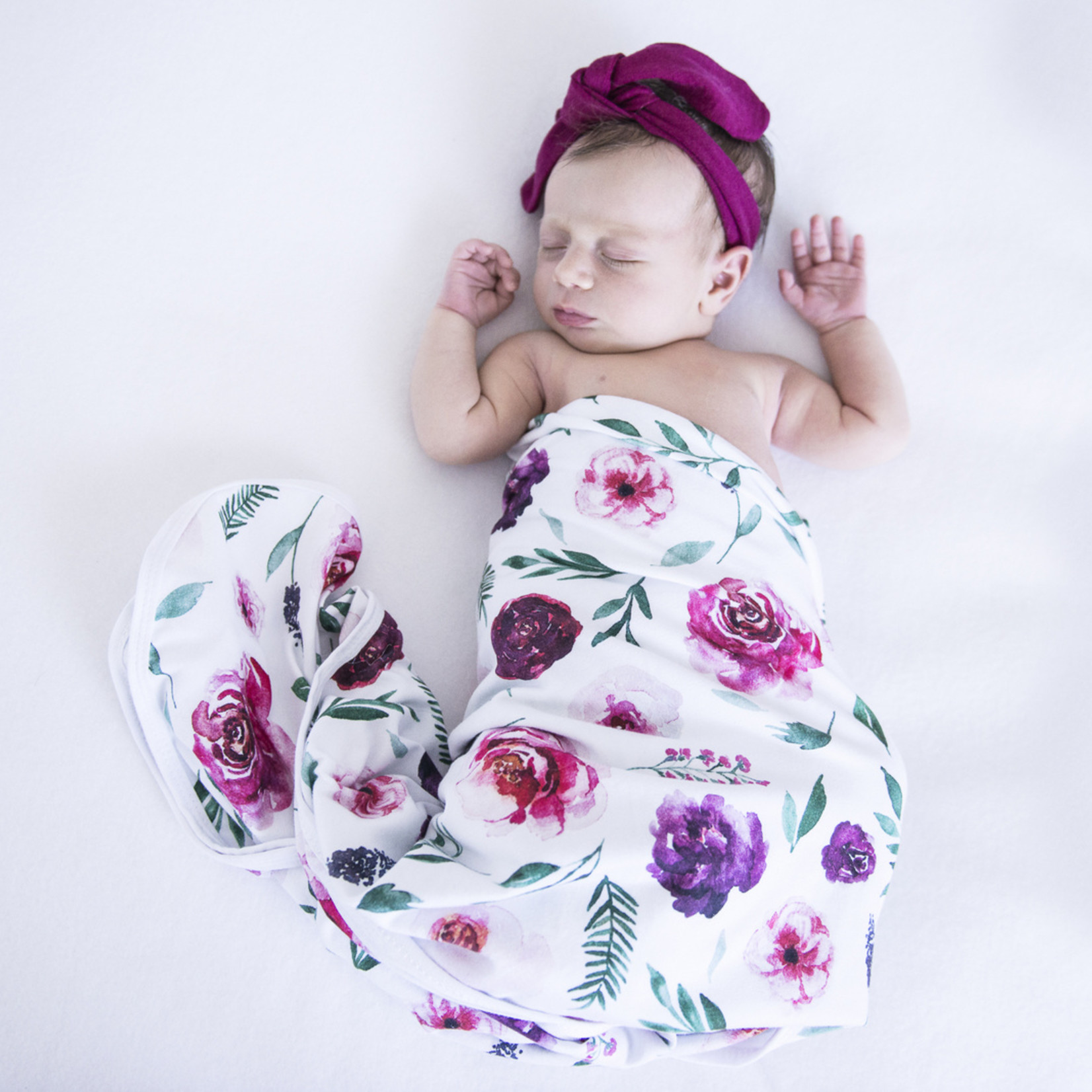 Snuggle Hunny Baby Jersey Wrap & Topknot Set-Peony Bloom
