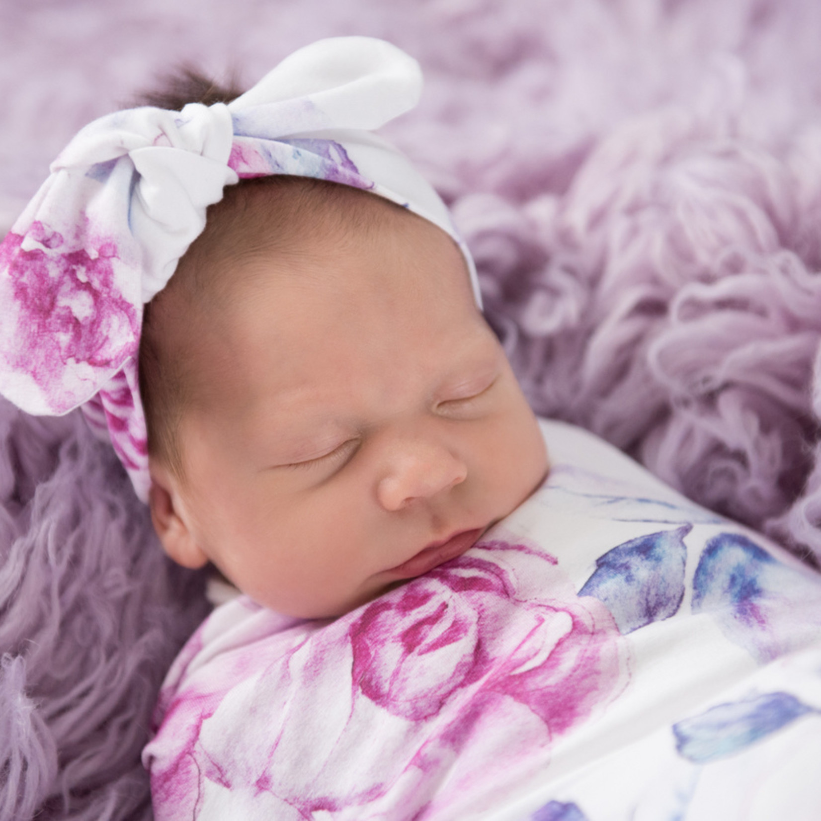 Snuggle Hunny Baby Jersey Wrap & Topknot Set-Lilac Skies