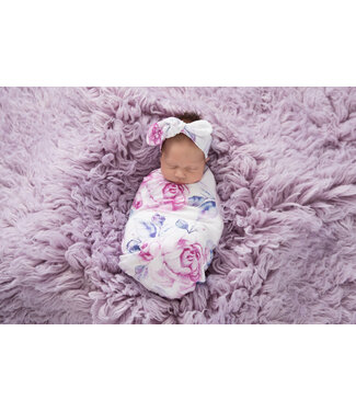 Snuggle Hunny Baby Jersey Wrap & Topknot Set-Lilac Skies