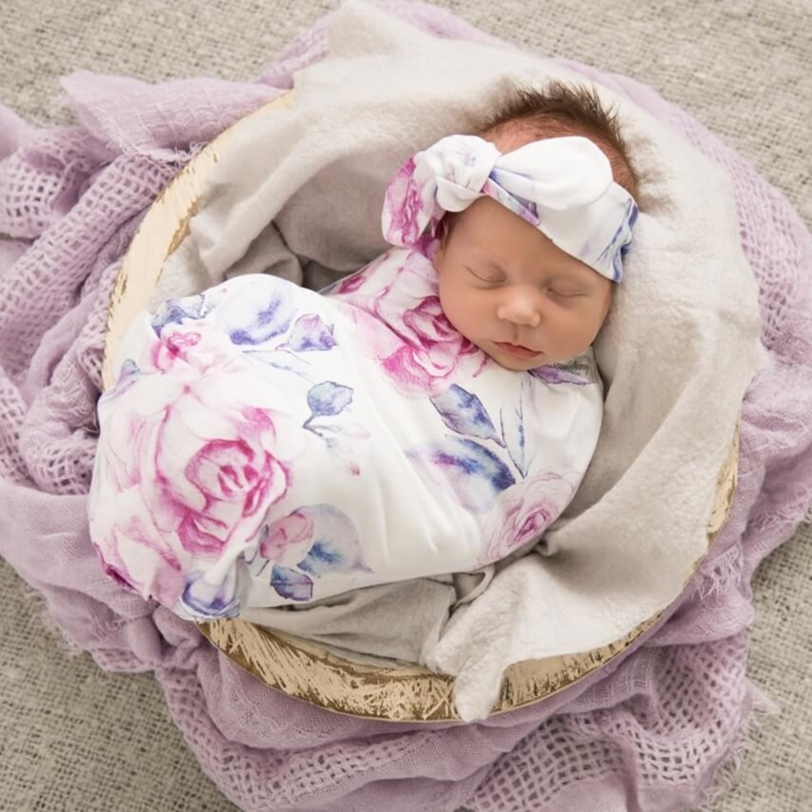 Snuggle Hunny Baby Jersey Wrap & Topknot Set-Lilac Skies