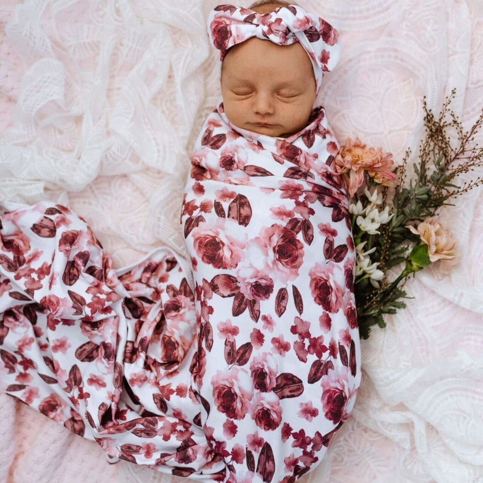 Snuggle Hunny Baby Jersey Wrap & Topknot Set-Fleur