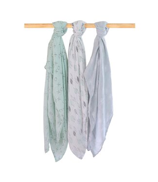 Bubba Blue Bamboo 3pk Muslin Swaddle Wraps