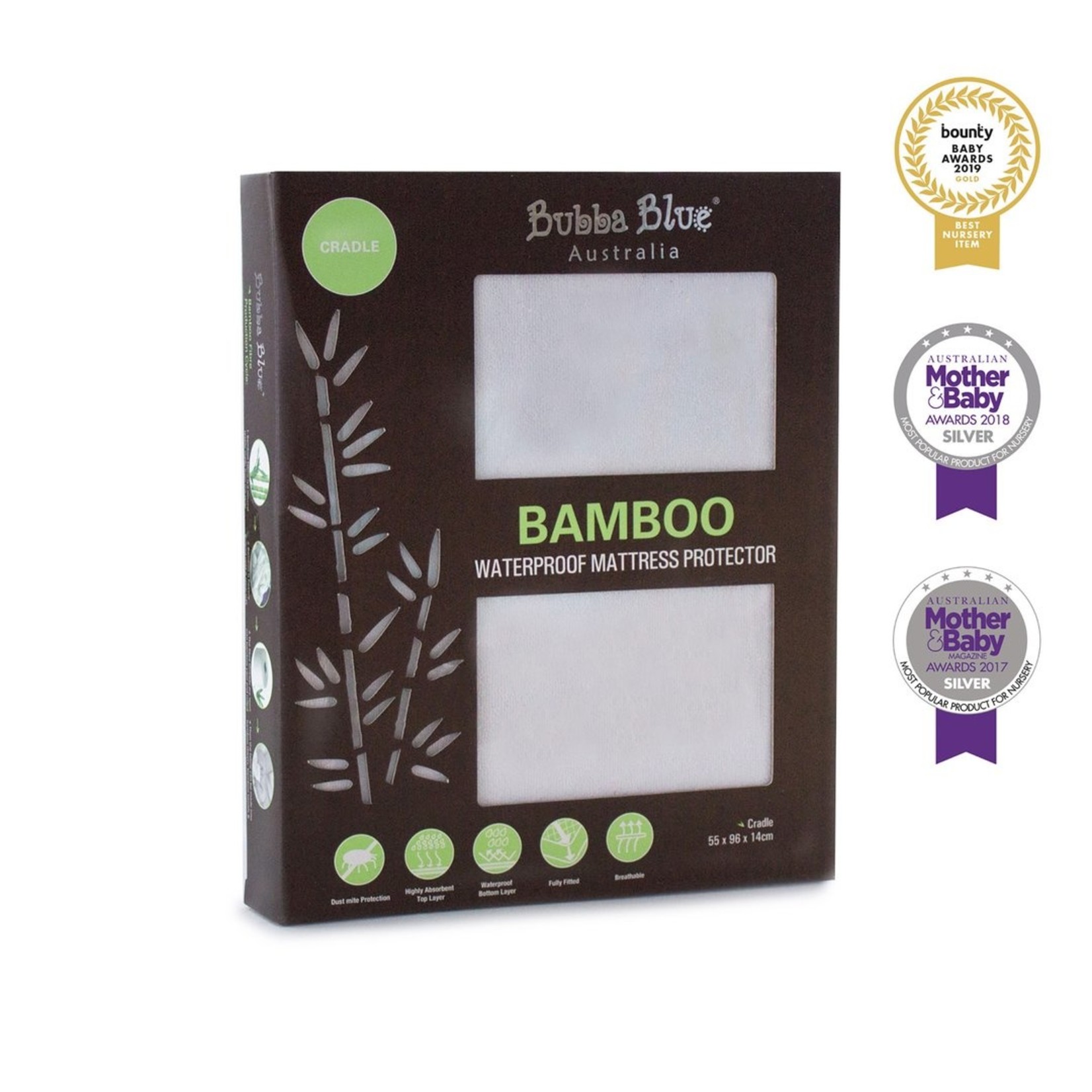 Bubba Blue Bamboo White Waterproof Mattress Protector- Cradle