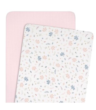 Living Textiles ORGANIC MUSLIN 2-PACK CRADLE/CO-SLEEPER FITTED SHEETS  BOTANICAL/BLUSH