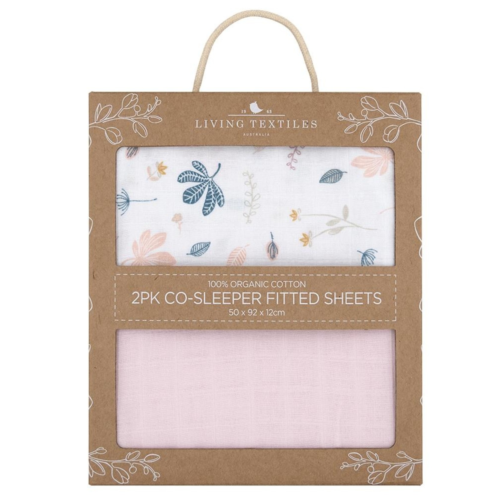 Living Textiles ORGANIC MUSLIN 2-PACK CRADLE/CO-SLEEPER FITTED SHEETS  BOTANICAL/BLUSH