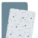 Living Textiles ORGANIC MUSLIN 2-PACK CRADLE/CO-SLEEPER FITTED SHEETS  BANANA LEAF/TEAL
