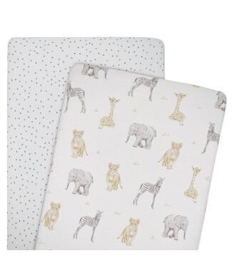 Living Textiles 2-PACK JERSEY CO-SLEEPER FITTED SHEETS - SAVANNA BABIES/PITTER PATTER