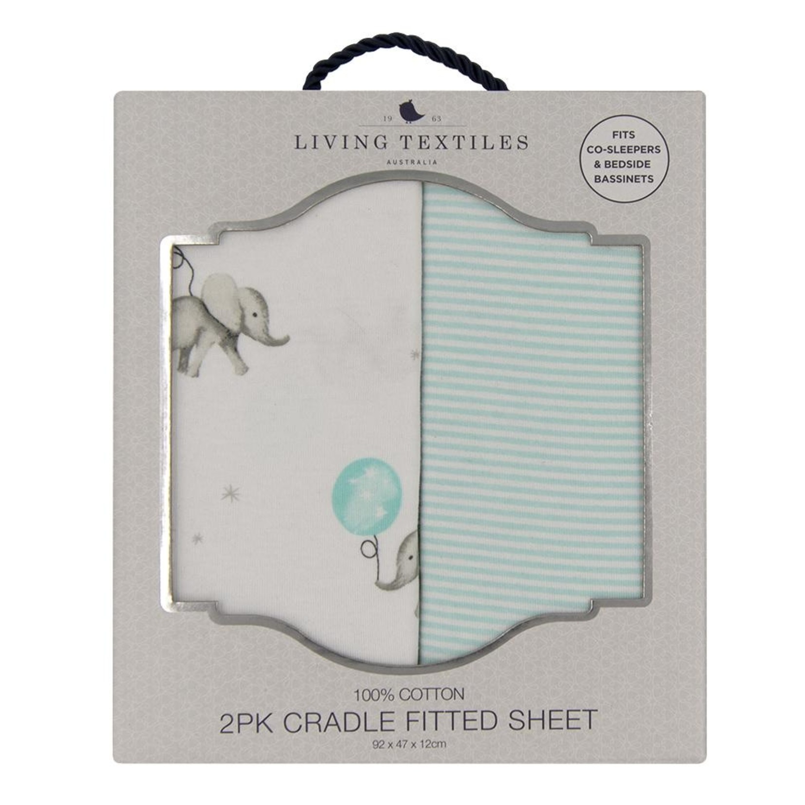 Living Textiles 2-PACK JERSEY CRADLE/CO-SLEEPER FITTED SHEETS - DREAM BIG/AQUA STRIPE
