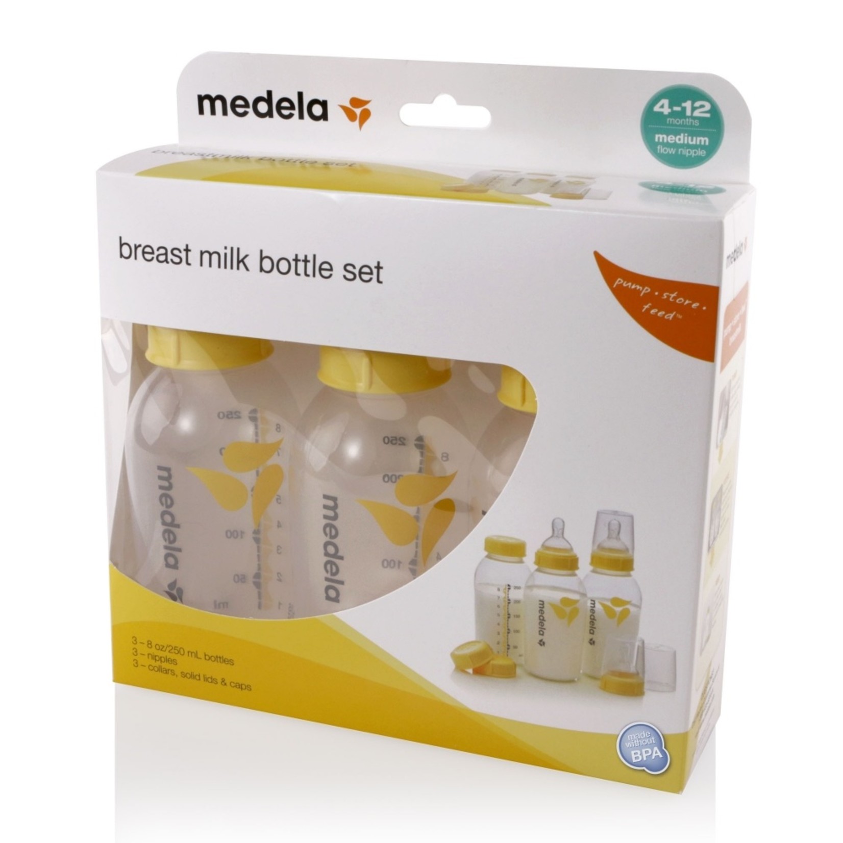 Medela Breastmilk Bottle 250ml with Wide Base Medium Flow Teat 3pk