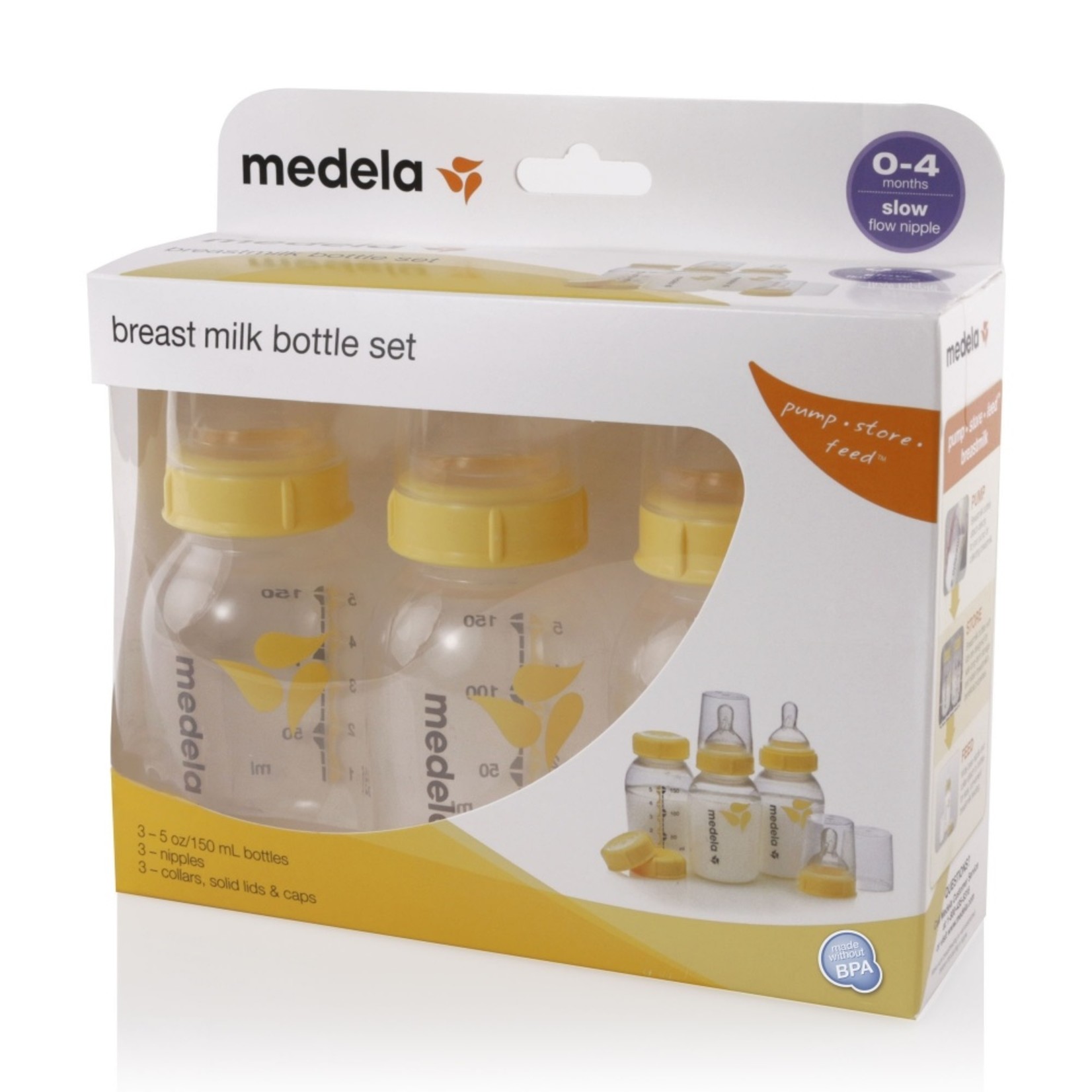 Medela Breastmilk Bottle 150ml with Wide Base Slow Flow Teat 3pk