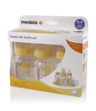 Medela Breastmilk Bottle 150ml with Wide Base Slow Flow Teat 3pk