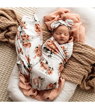 Snuggle Hunny Baby Jersey Wrap & Topknot Set-Rosebud