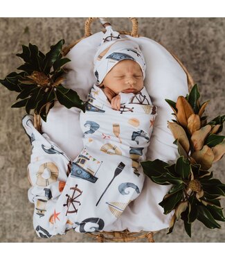 Snuggle Hunny Baby Jersey Wrap & Beanie Set-Shipwreck