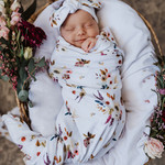 Snuggle Hunny Baby Jersey Wrap & Topknot Set-Boho Posy