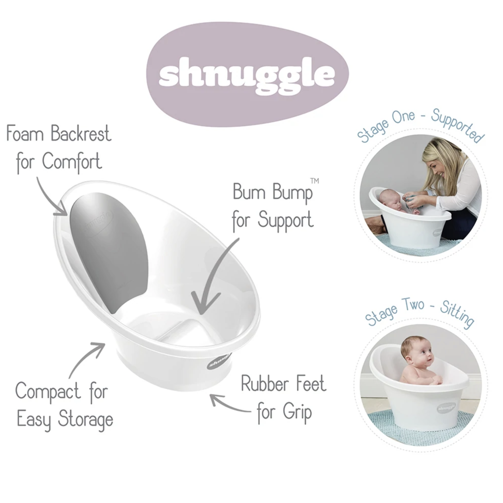 Shnuggle Bath with Plug - White