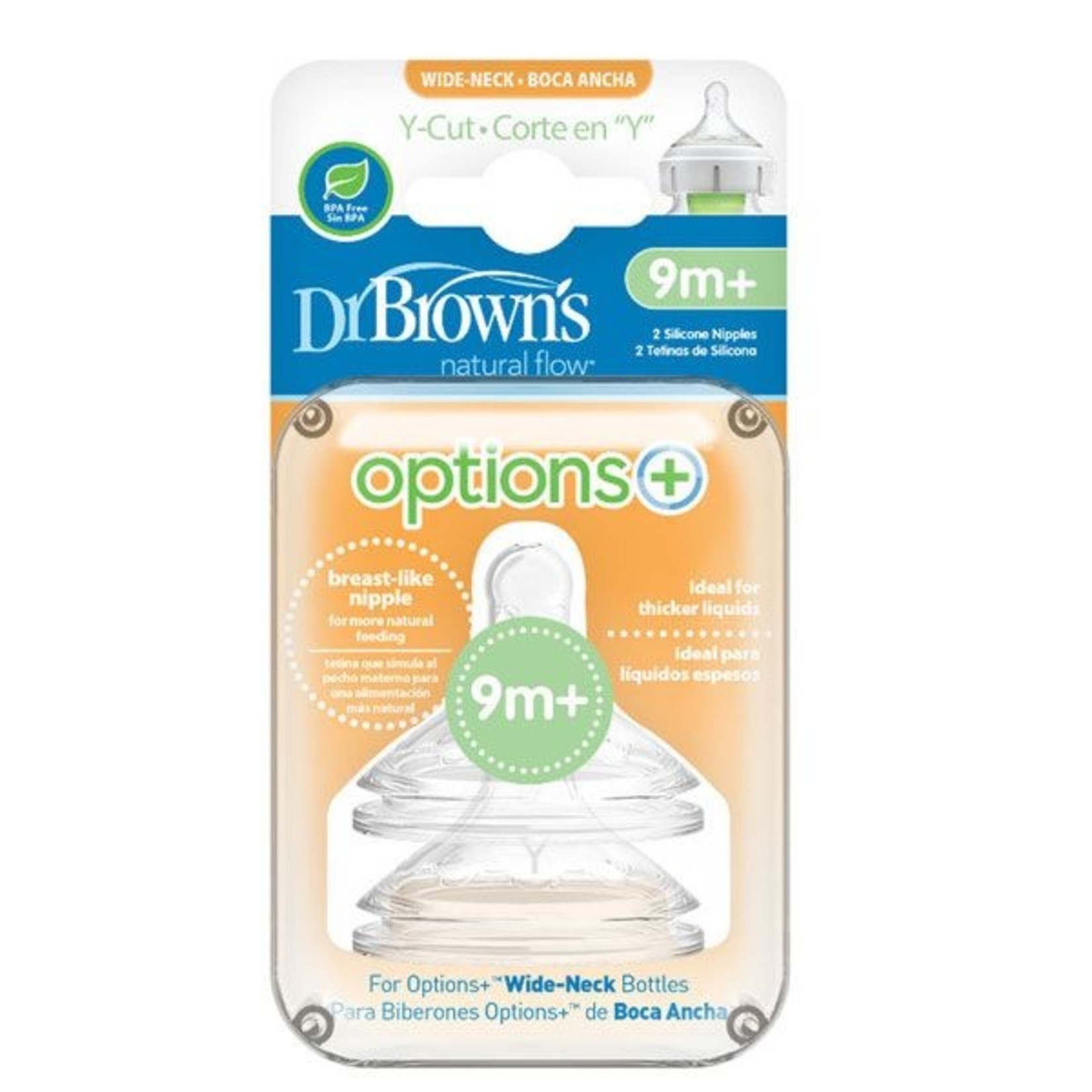 Dr Brown's Y-Cut Wide-Neck Options+ Teat, 2-Pack