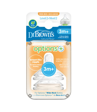 Dr Brown's Level 2 Wide-Neck Options+ Teat, 2-Pack