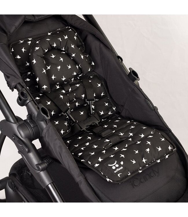 Outlook Pram Liner with built in head support Black with White Swallows Whole Bubs