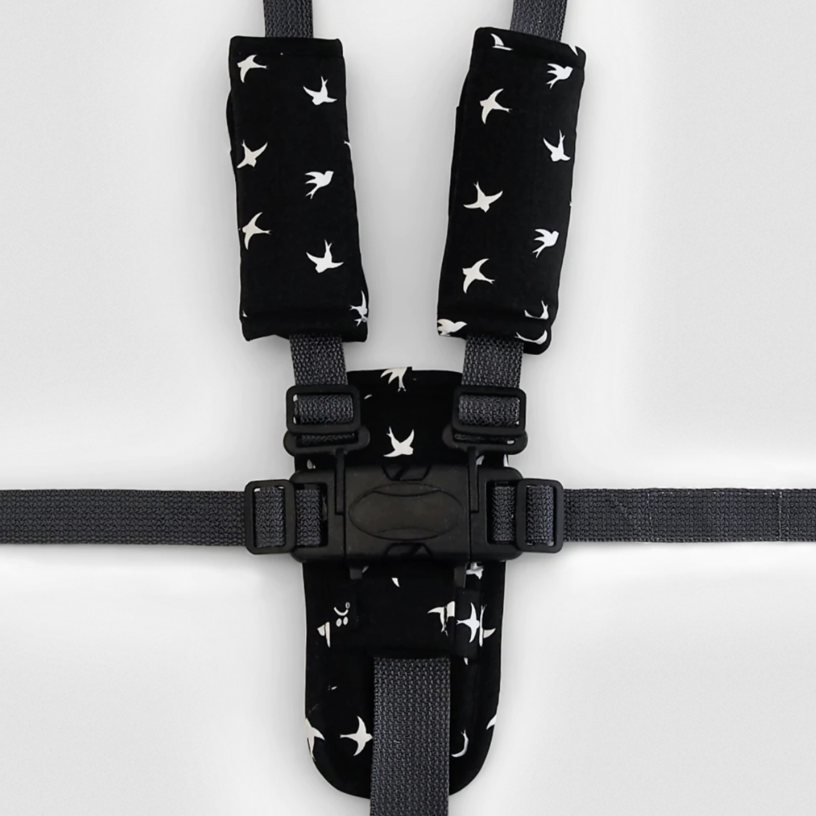 Outlookbaby 3 Piece Harness Cover Set - Black with White Swallows
