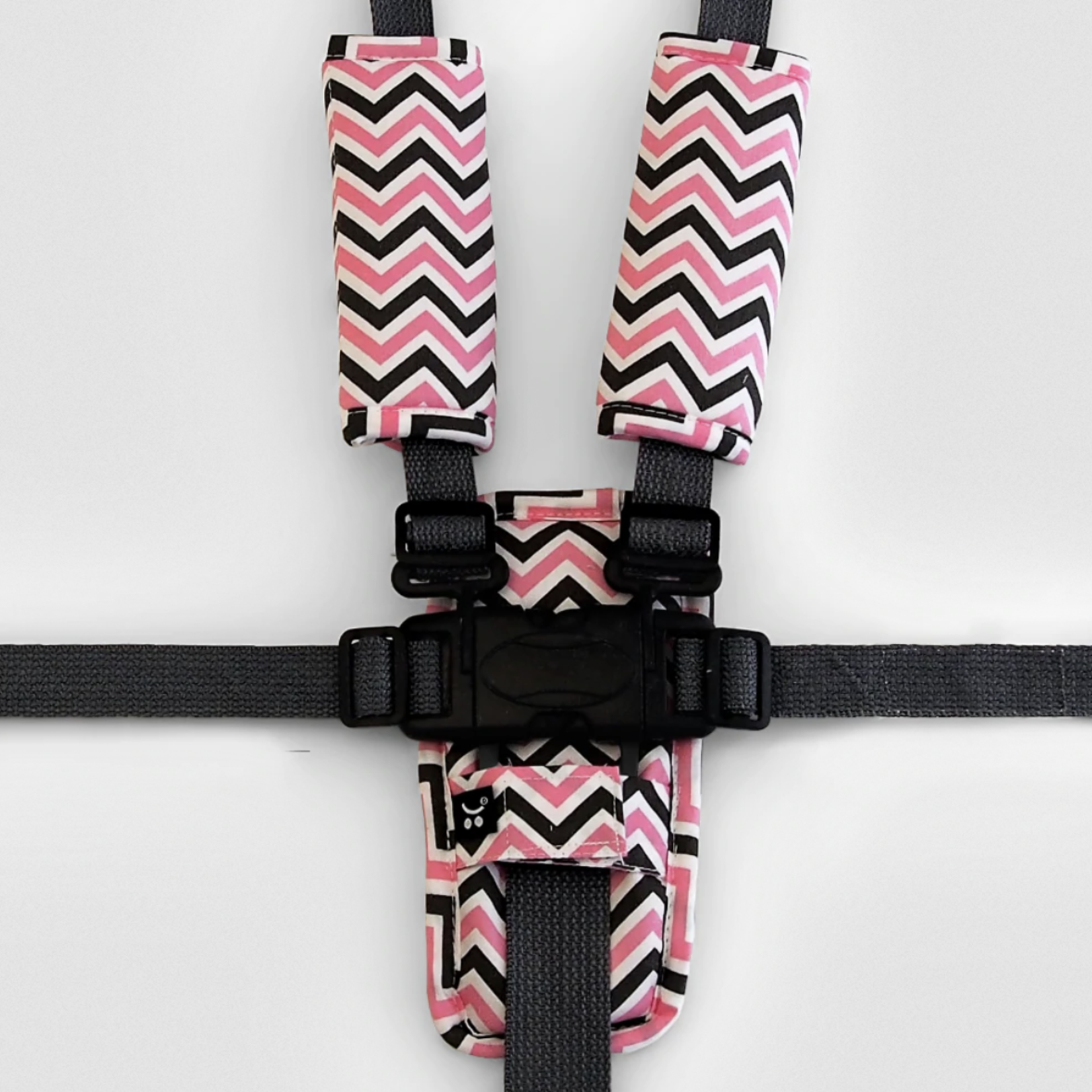 Outlookbaby 3 Piece Harness Cover Set-Charcoal Pink Chevron