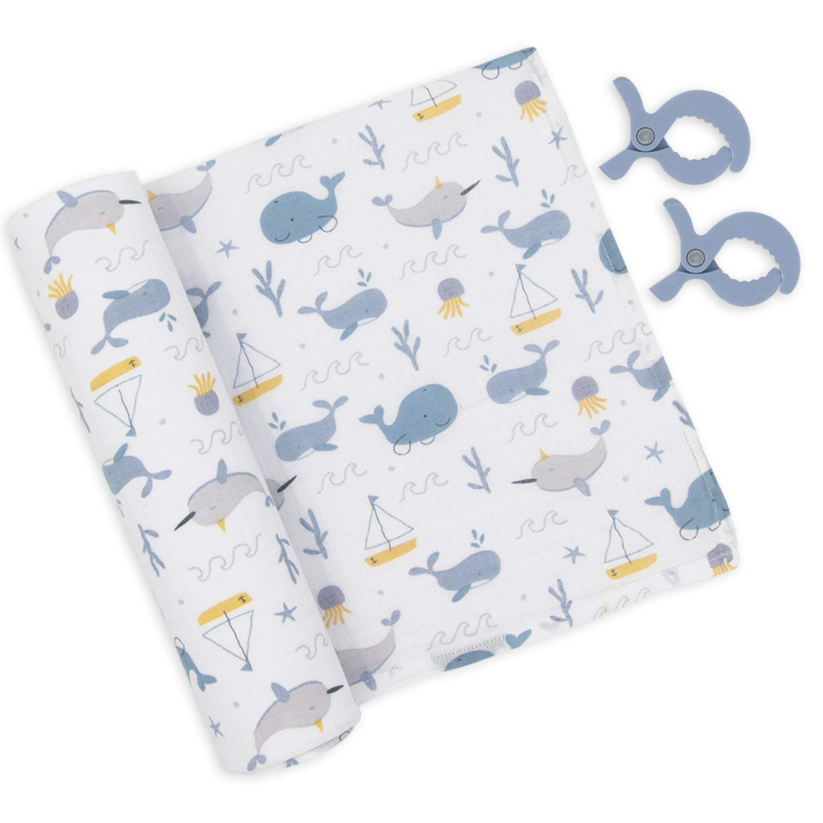 Living Textiles Muslin Swaddle & Pram Pegs - Whale of a time