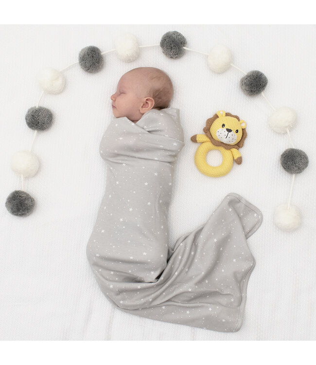 Living Textiles Jersey Swaddle & Ring Rattle Gift Set-Stars/Lion