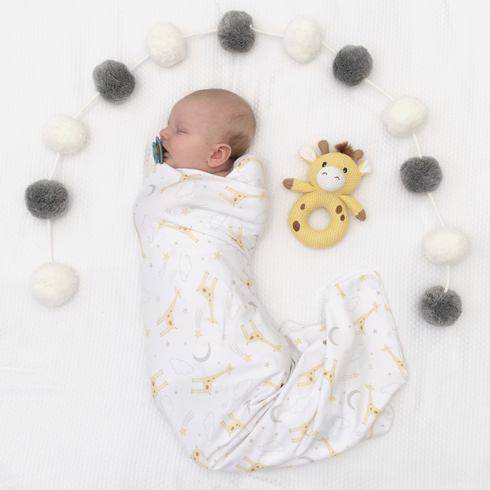 Living Textiles Jersey Swaddle & Ring Rattle Gift Set-Noah/Giraffe