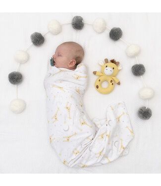 Living Textiles Jersey Swaddle & Ring Rattle Gift Set-Noah/Giraffe