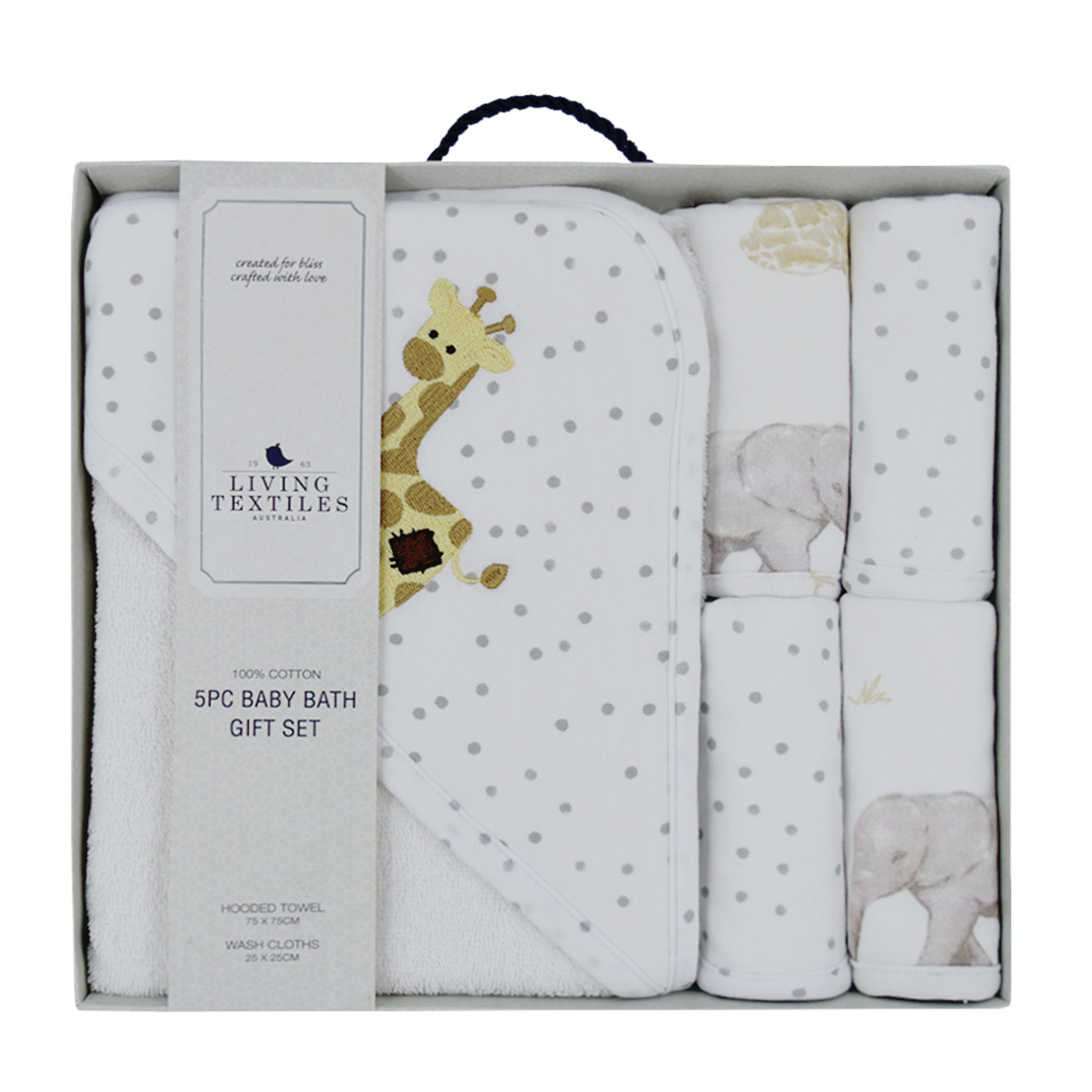 Living Textiles 5-piece Bath Gift Set - Savanna Babies/Pitter Patter Giraffe