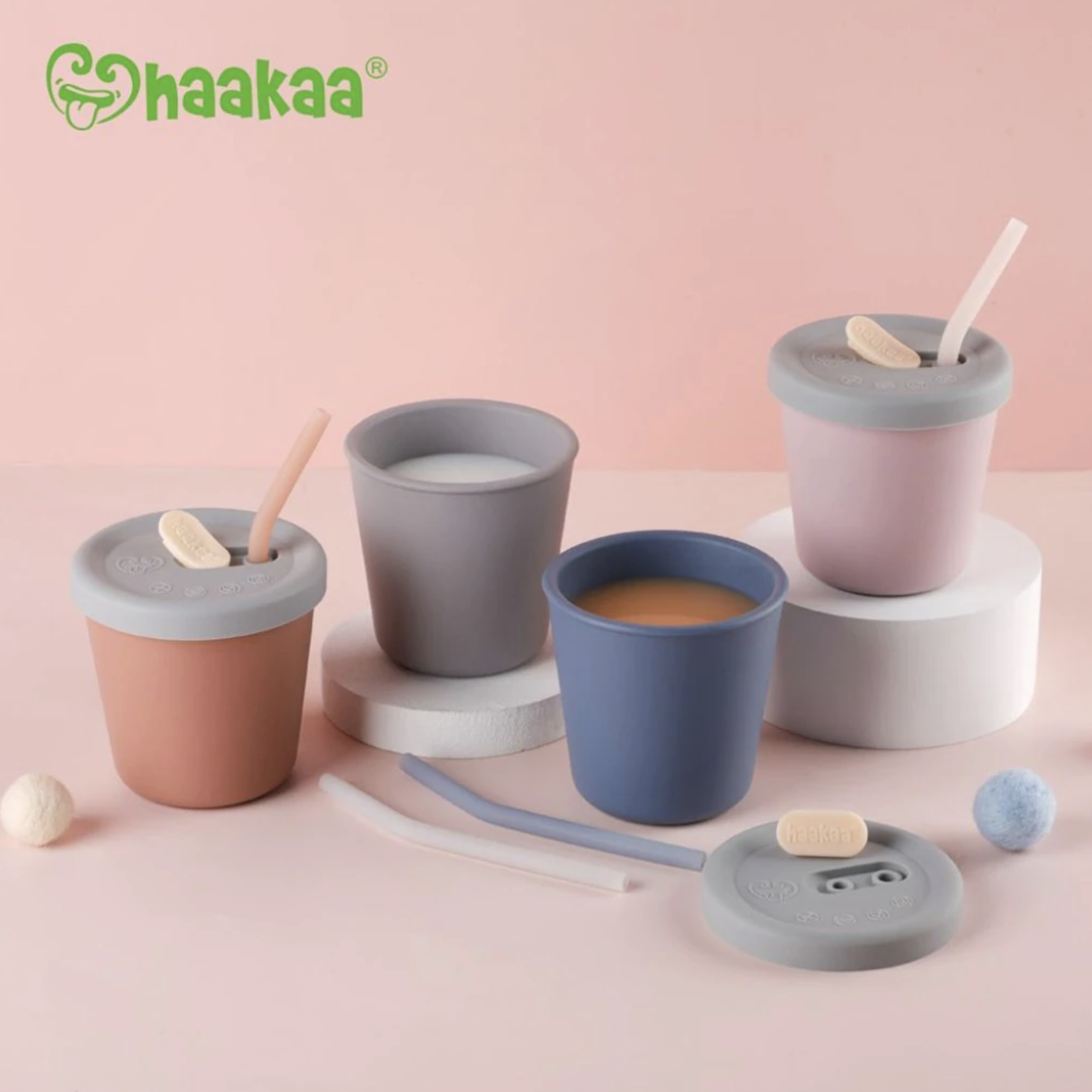 Haakaa Silicone Sippy Straw Cup-Bluestone