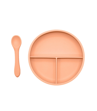 OB Designs Suction Divider Plate & Spoon Set | Peach