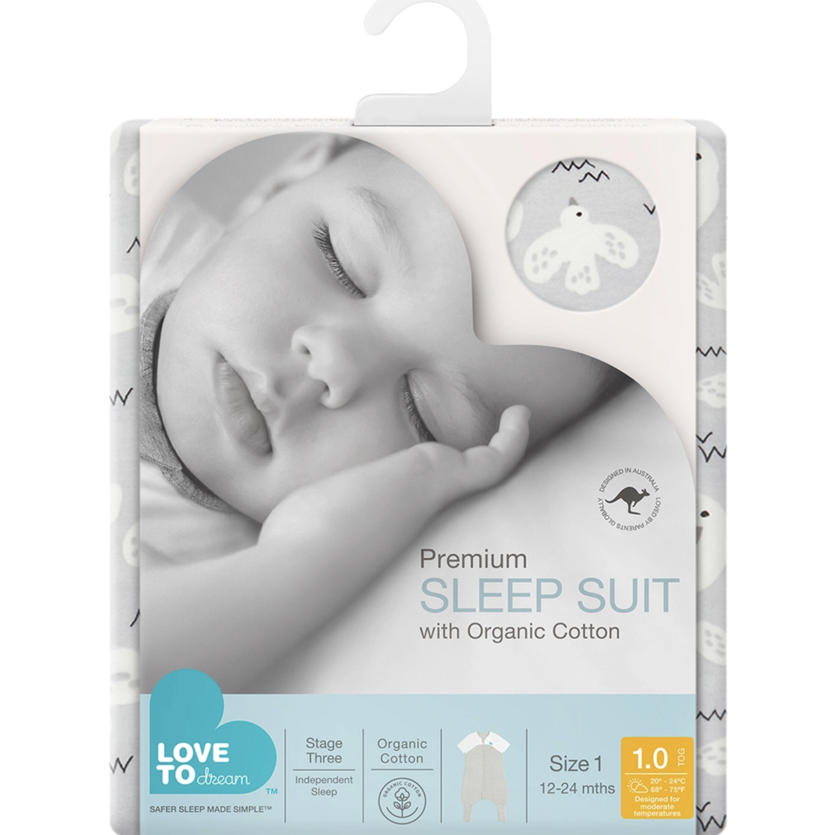Love To Dream Organic Sleep Suit 1.0 TOG-Grey Doves