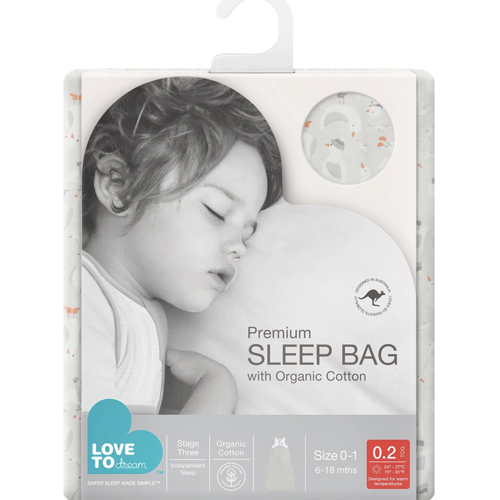 Love To Dream Organic Sleep Bag Lite 0.2 TOG-Grey Seagulls