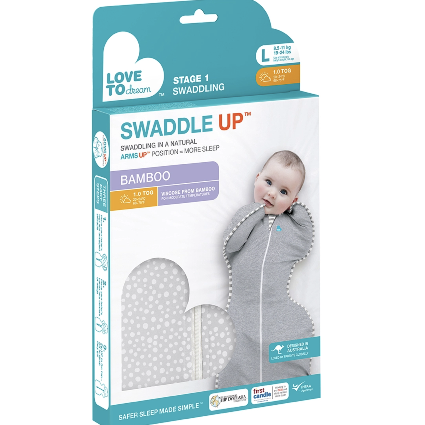 Love To Dream SWADDLE UP Bamboo 1.0T- Grey Dot