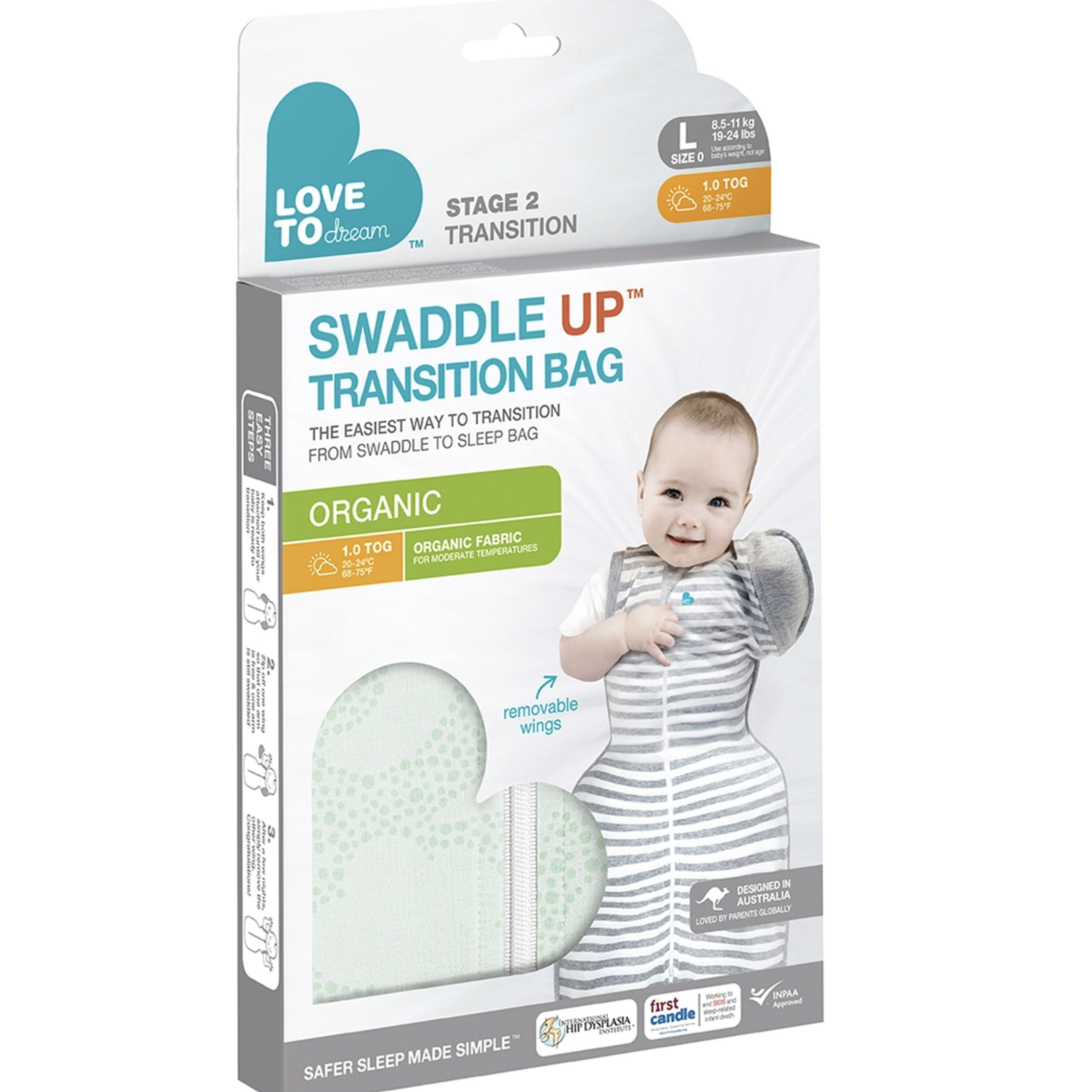 Love To Dream SWADDLE UP Transition Bag Organic 1.0T-Mint Celestial