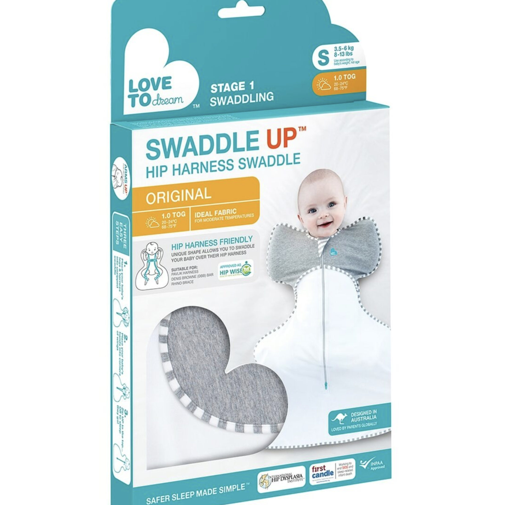 Love To Dream SWADDLE UP™ Hip Harness Swaddle 1.0 TOG-Grey
