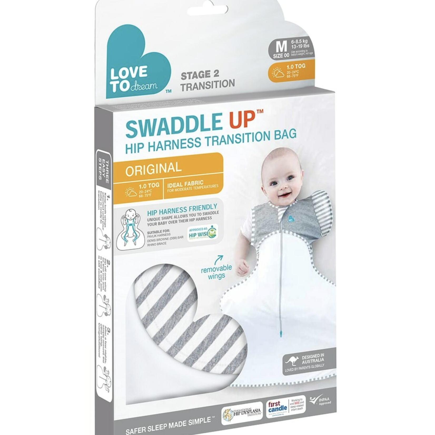 Love To Dream SWADDLE UP™ TRANSITION BAG Hip Harness Swaddle 1.0 TOG-Grey