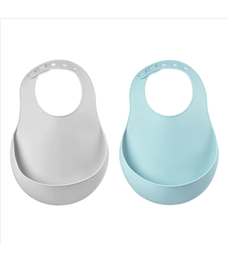 BEABA SET OF 2 SILICONE BIB GREEN BLUE / LIGHT GREY