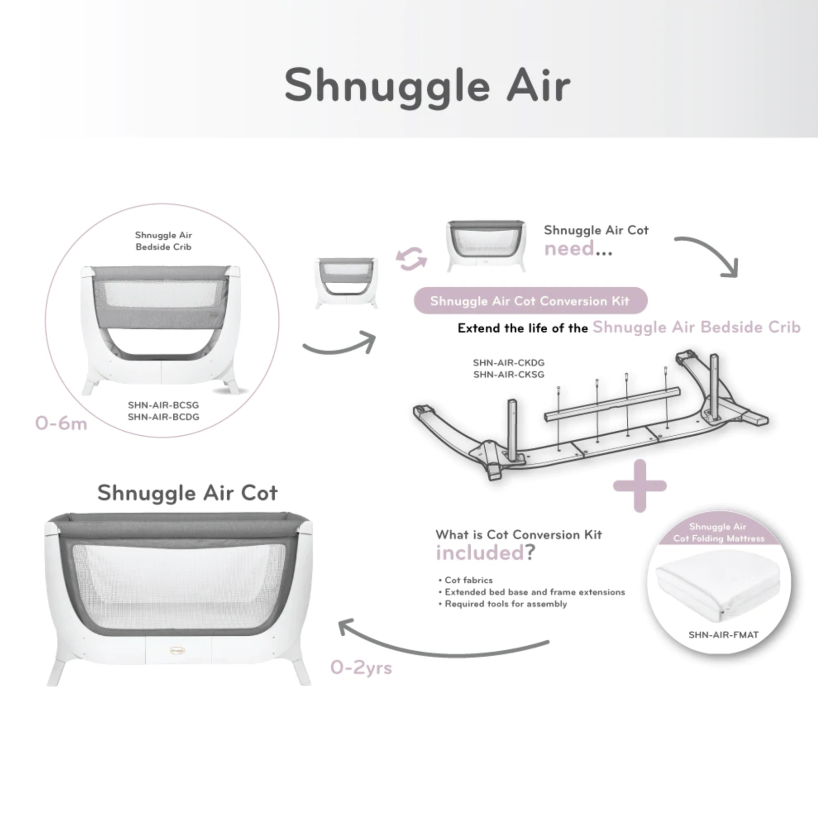 Shnuggle Air Bedside Crib - Stone Grey