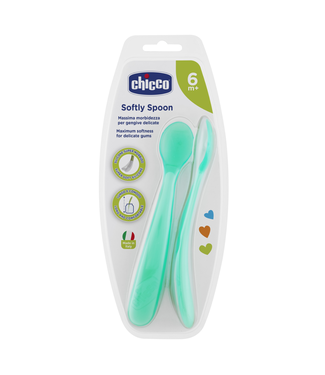 Chicco Soft Silicone Spoon 6m+ 2pk-Blue