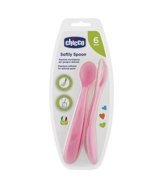 Chicco Soft Silicone Spoon 6m+ 2pk-Pink