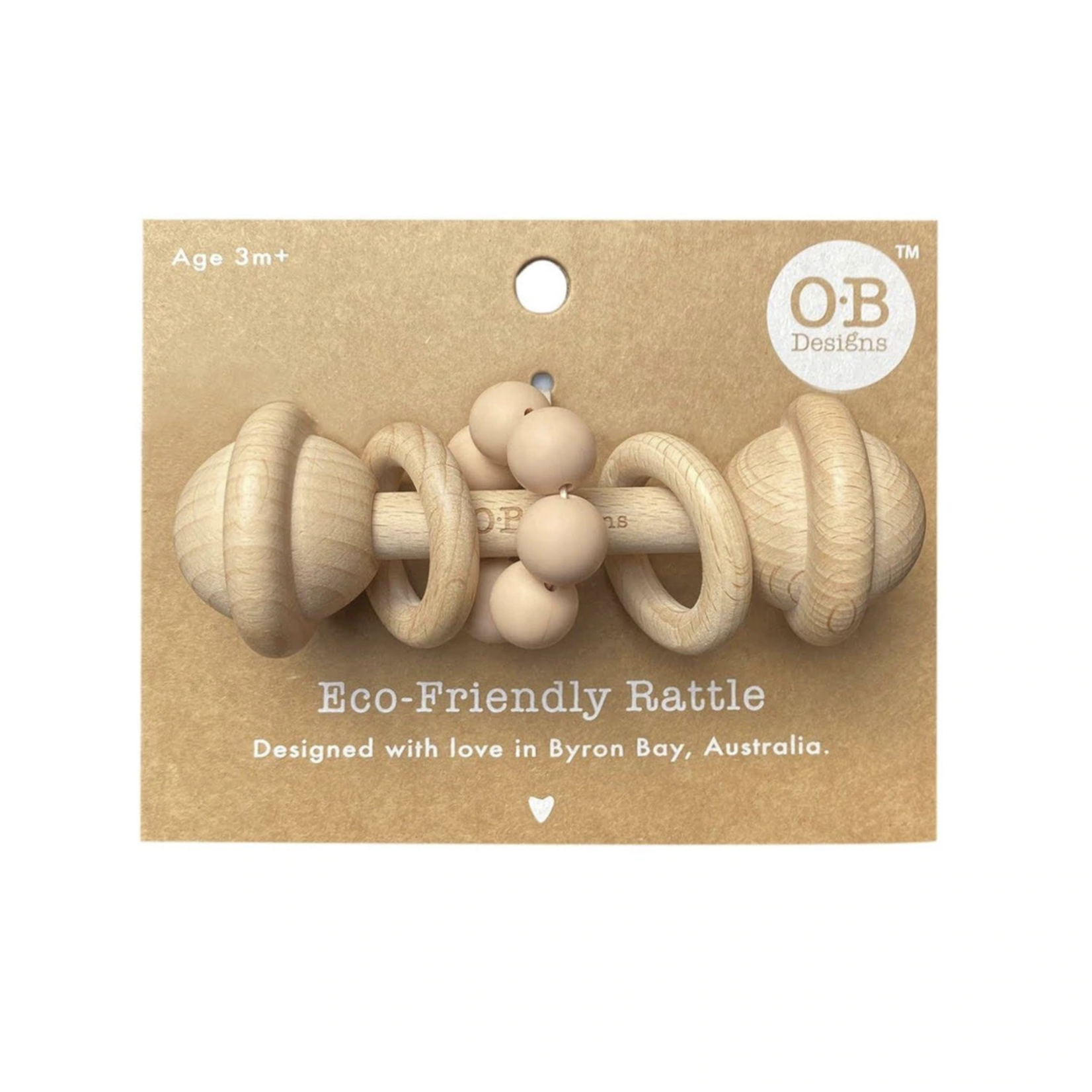 OB Designs Eco-Friendly Rattle|Organic Beechwood Silicone Toy-Blush