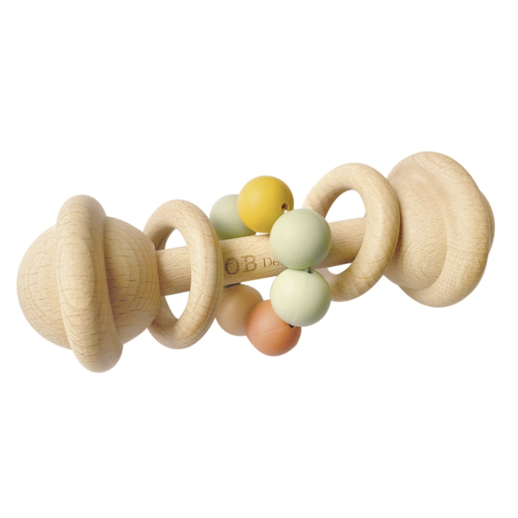 OB Designs Eco-Friendly Rattle|Organic Beechwood Silicone Toy-Multi-color