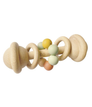 OB Designs Eco-Friendly Rattle|Organic Beechwood Silicone Toy-Multi-color