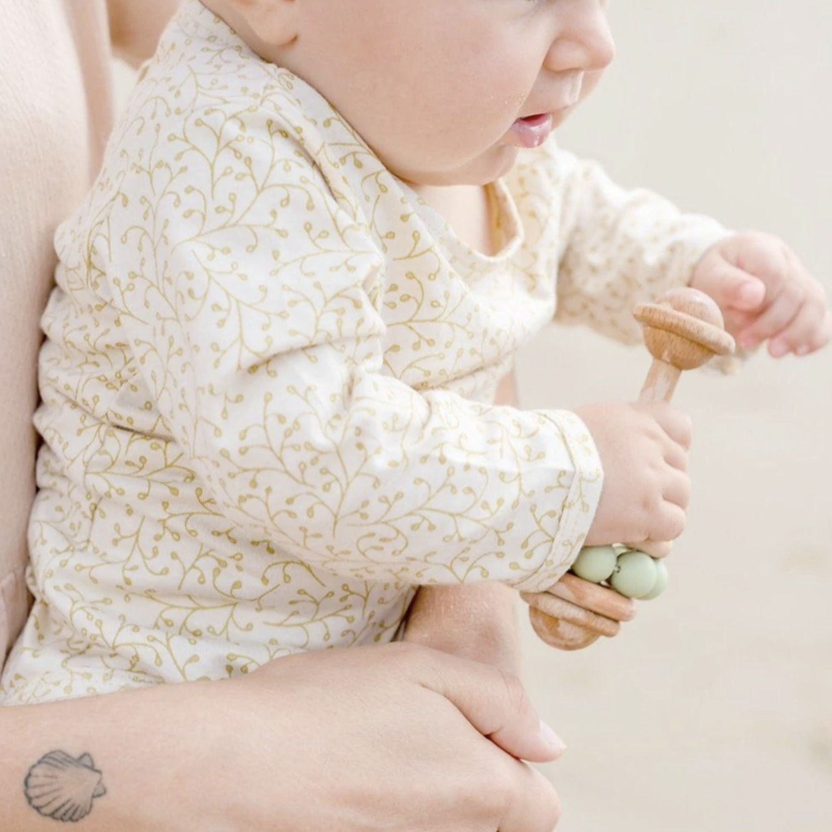 OB Designs Eco-Friendly Rattle|Organic Beechwood Silicone Toy-Multi-color