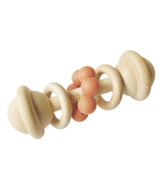 OB Designs Eco-Friendly Rattle|Organic Beechwood Silicone Toy-Cinnamon