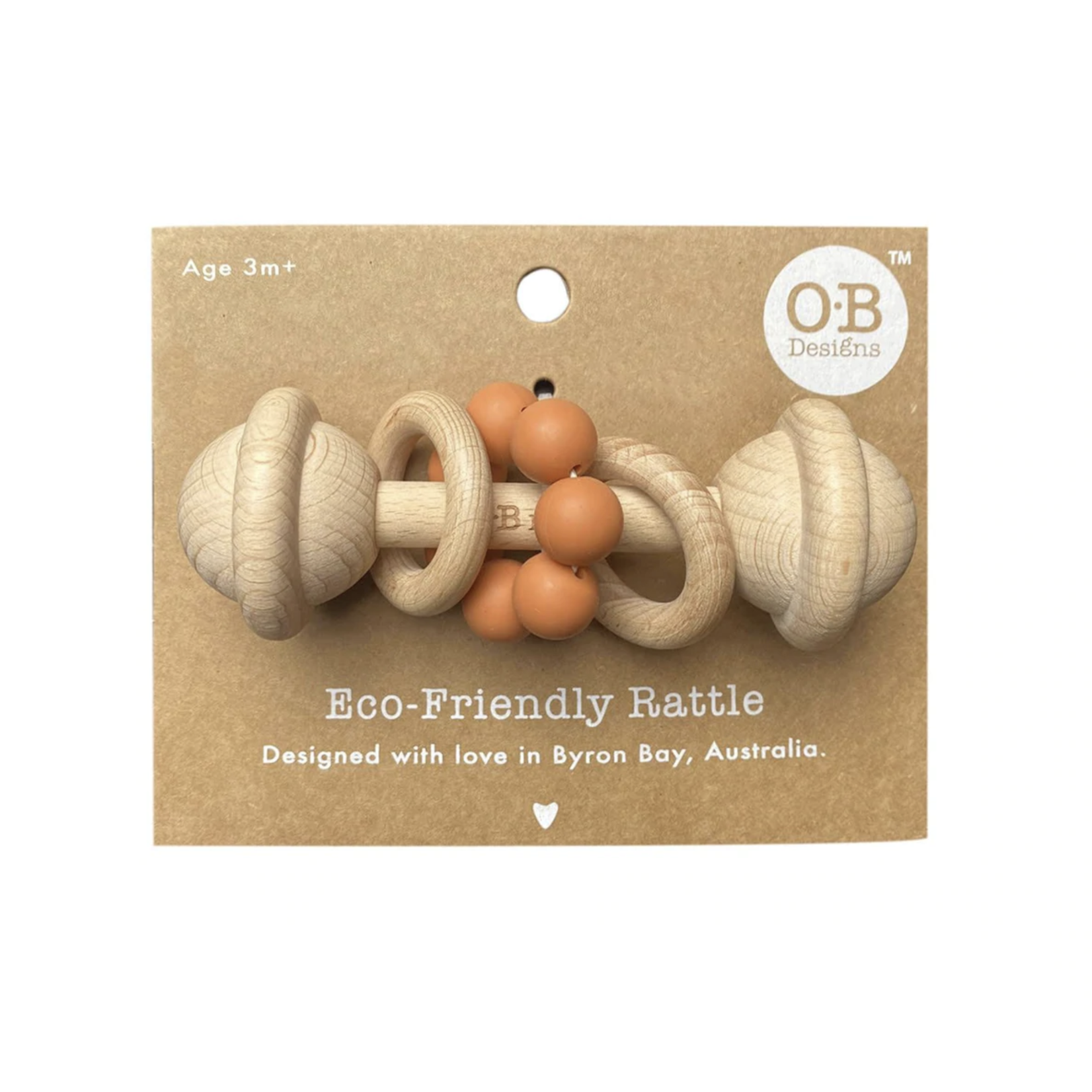 OB Designs Eco-Friendly Rattle|Organic Beechwood Silicone Toy-Cinnamon