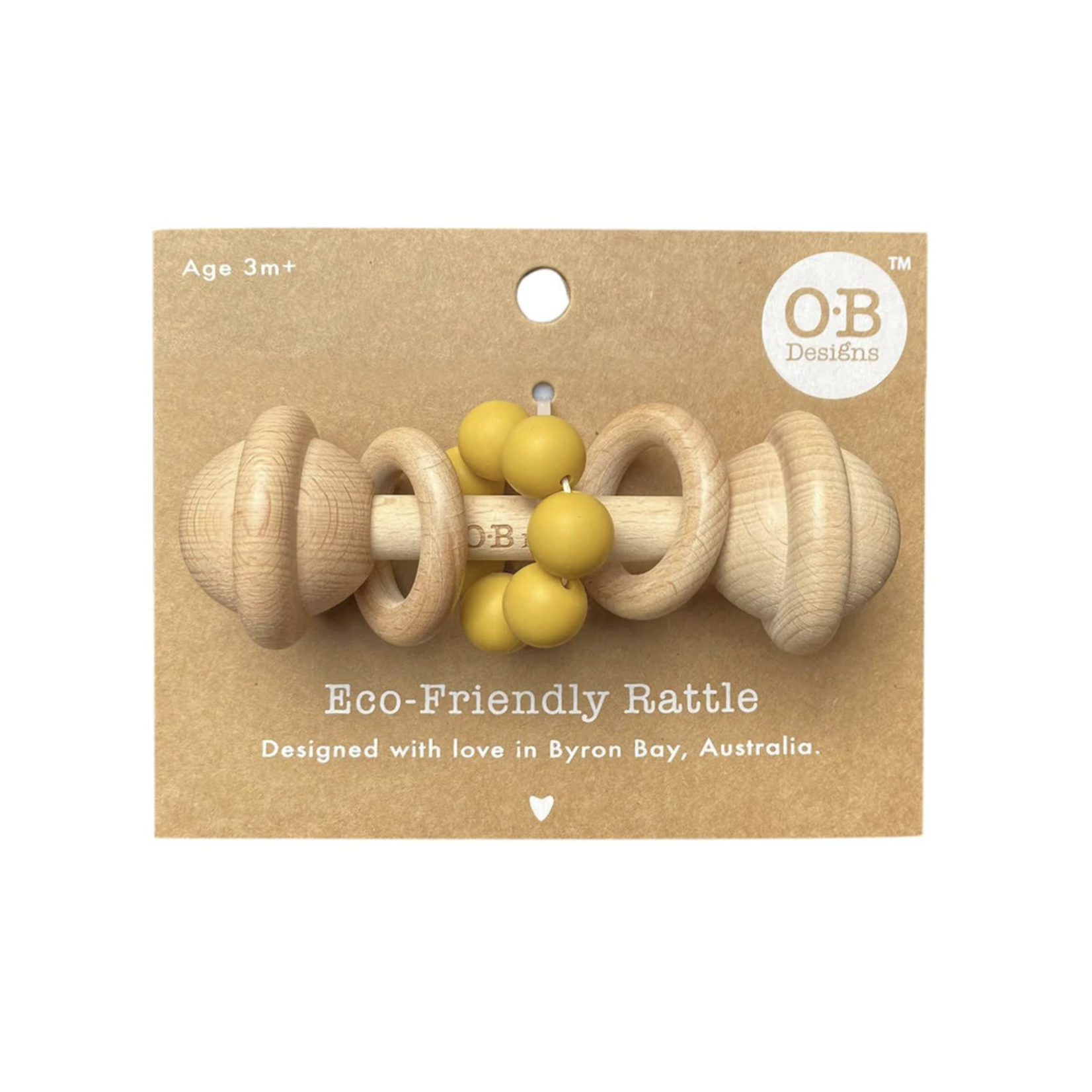 OB Designs Eco-Friendly Rattle|Organic Beechwood Silicone Toy-Turmeric