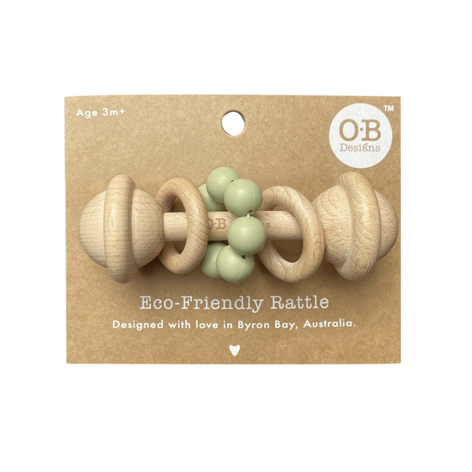 OB Designs Eco-Friendly Rattle|Organic Beechwood Silicone Toy-Sage