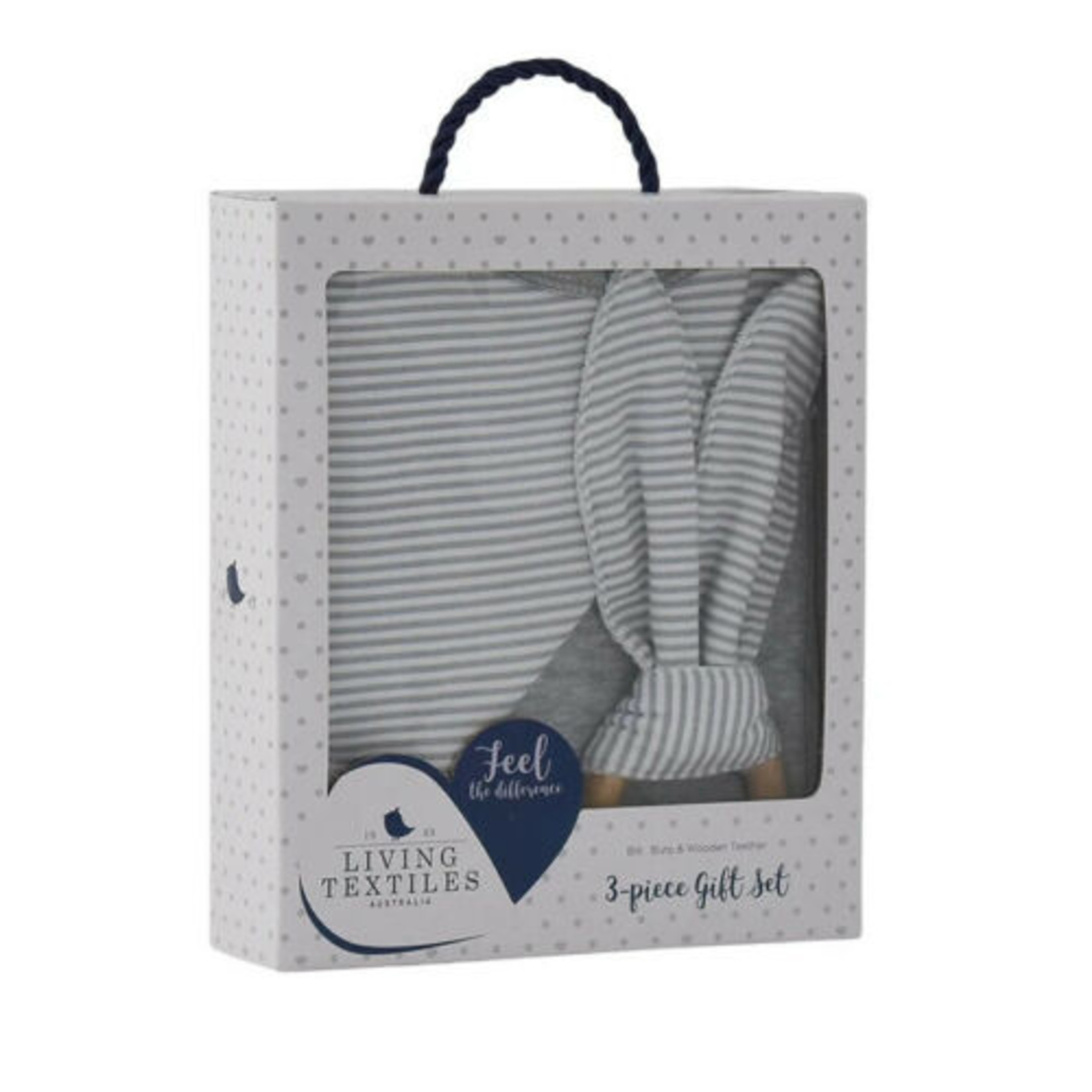 Living Textiles Bib, Burp & Teether Set Grey Melange/Stripe